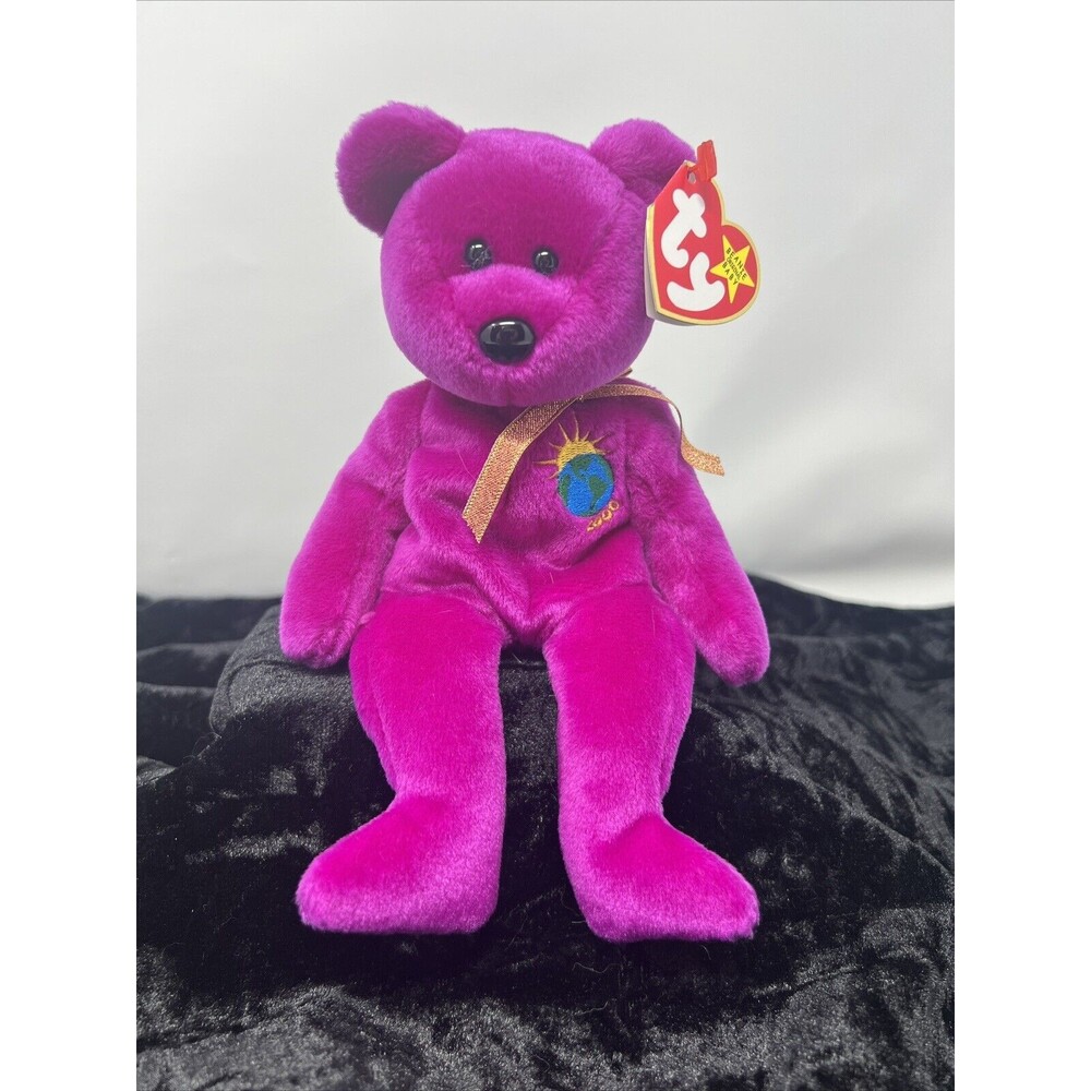 Ty Beanie Babies Millennium Bear 1999 Spelling Error On Tag Magenta Fushia Pink